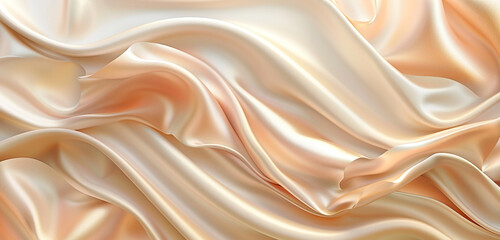 Obraz premium Elegant 3D satin waves in peach and cream, abstract calm.