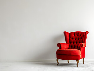 Red armchair on white wall interior