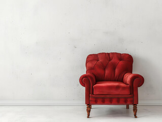 Red armchair on white wall interior