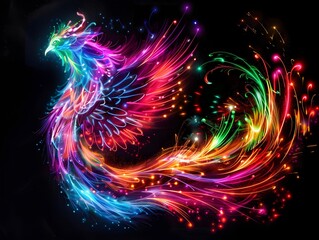 Mesmerizing Neon Phoenix A Vibrant Mythical Creature Ablaze with Luminous Color
