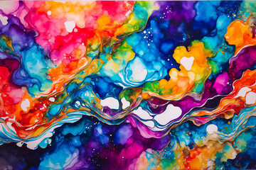 Abstraction of bright water-based colors like aurora borealisa