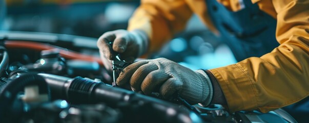 Fototapeta na wymiar mechanic working in garage. Machine repair and maintenance services