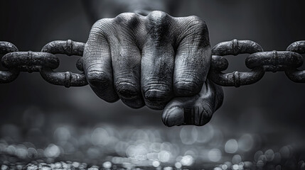 Monochrome Image of a Fist Holding Chains