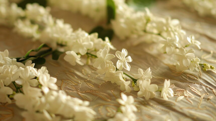 Jasmine garlands are placed on the cloth to make merit. Many people may hear this word often.