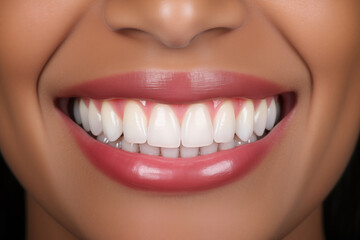 Naklejka premium Cosmetic Dentistry: Before-and-after image of a patient's smile transformation through cosmetic dentistry procedures like teeth whitening and veneers