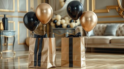 Beige shopping bags with balloons