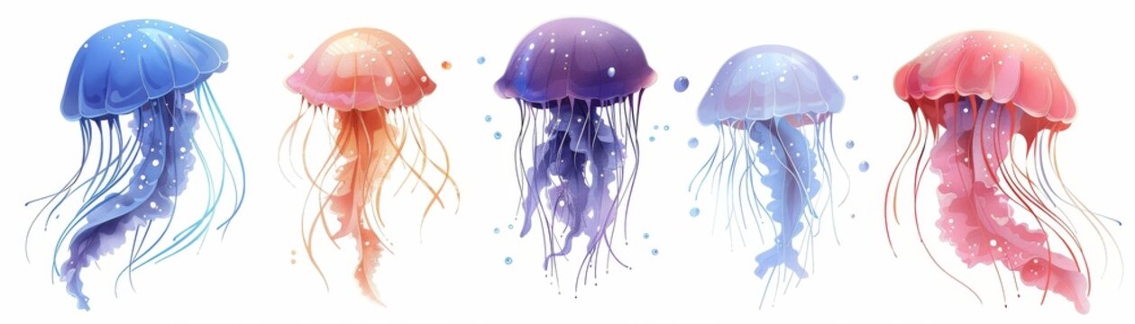 Jellyfish are free-swimming marine coelenterates with a gelatinous bell or saucer-shaped body that is typically transparent and has stinging tentacles around the edge.
