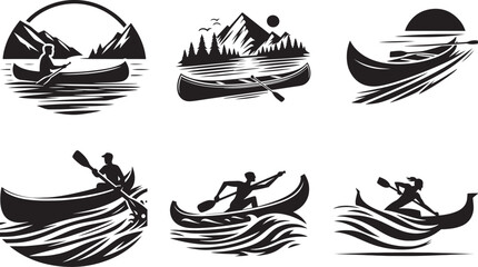 canoe boat silhouette vector art illustration isolated on transparent background