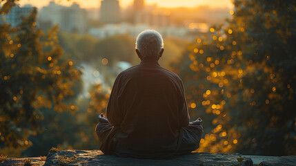 Person Meditating at Sunrise in a City Park, Serene Urban Zen