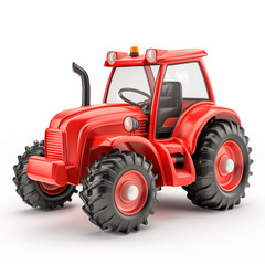 Obraz premium 3D Cartoon Red Tractor on White Background — Bold and Dynamic Farm Vehicle Design