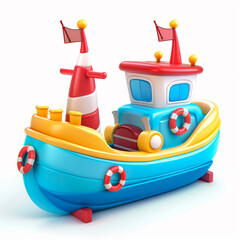 3D Cartoon Toy Ship on White Background &mdash; Colorful and Playful Boat Design for Kids