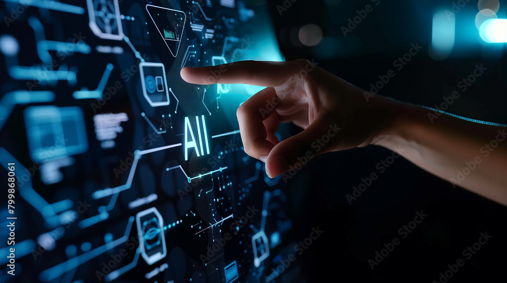 Aufkleber a hand is pointing to the word ai on a computer screen