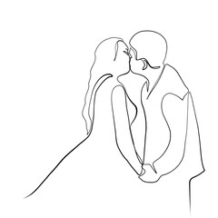 Continuous drawing of lines. Line art of kissing lovers. Continuous line drawing.