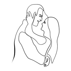 Continuous drawing of lines. Line art of kissing lovers. Continuous line drawing.