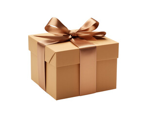 Elegant gift box with a shiny ribbon bow, isolated on a transparent background, perfect for festive occasions. Generative AI