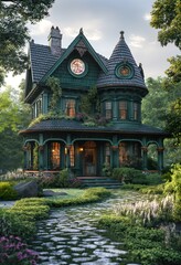 Obraz premium Architecture Of A Fairy-Tale House In The Park. Illustration On The Theme Of Architecture And Landscapes. Generative AI 