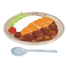 皿に盛られたカツカレーライス