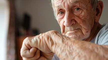 Aging and Sarcopenia Illustrate an elderly person showing signs of sarcopenia, highlighting weakened muscle tone