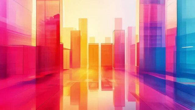 Flying through futuristic city jungle, dream, time travel. beautiful animated background