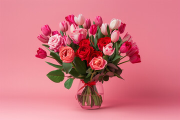 Fototapeta premium Elegance in Bloom: Full Bouquet of Pink and Red Roses