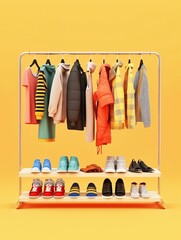 Fashion Shopping Icon  A 3D clothing rack with various apparel