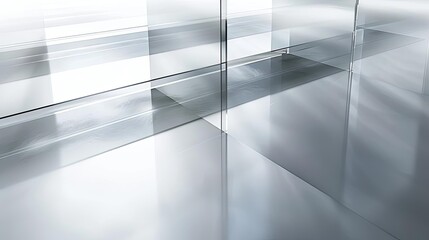 A 3D rendering of a modern glass and metal room.