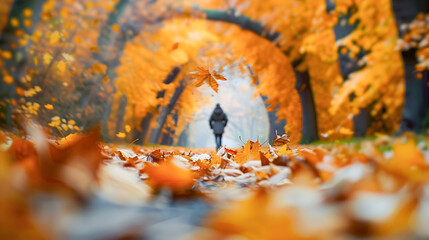 Girl Walking Through Autumn Forest Path