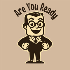 Retro cartoon walking smiled businessman mascot character