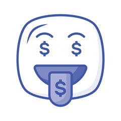 Rich emoji vector design, greedy expressions, dollar sign on tongue