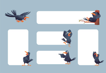 Crow banners black birds with empty web banners with place for text