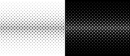Abstract background with repeated stars in halftone design. Black shape on a white background and the same white shape on the black side.
