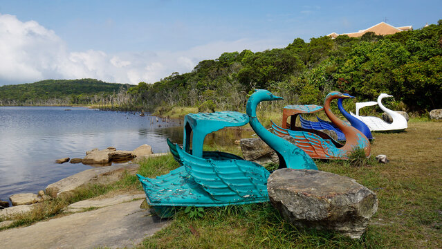 run down pedal boat at bokor lake