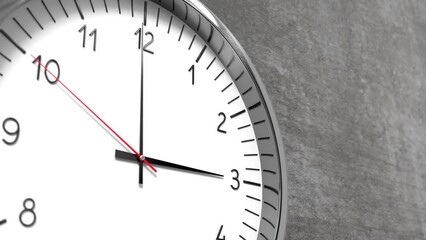 Classic clock on conrete wall - 3 o clock - 3D 4k animation (3840 x 2160 px)