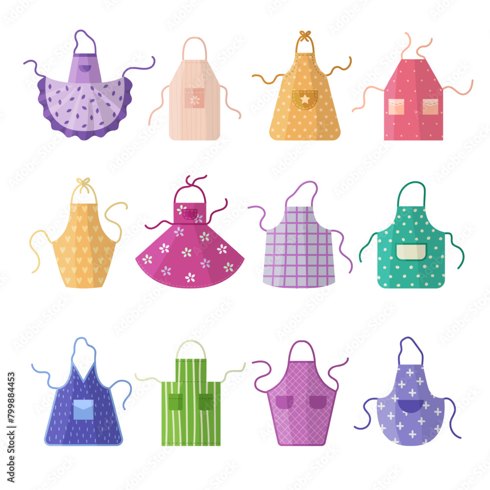 Wall mural Aprons. Kitchen textile clothes for protection when preparing cooking food recent vector aprons with pockets