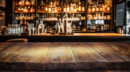 Wooden desk of bar and free space for your decoration.