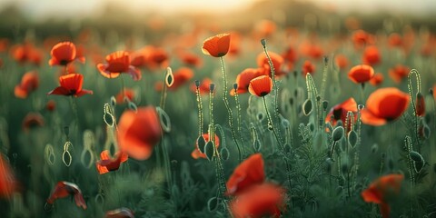 Obraz premium Dreamy cinematic poppy field with shallow depth of focus. A mesmerizing sight.