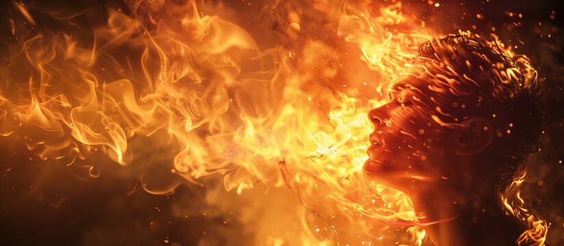 Fiery portrait: woman engulfed in flames