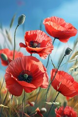 Obraz premium Gorgeous realistic bright red poppies. A sight to behold in nature.