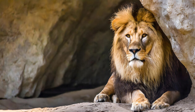 Lion and cave