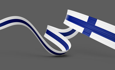 3d Flag Of Finland 3d Wavy Shiny Finland Ribbon Flag Isolated On Grey Background 3d Illustration