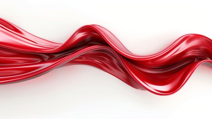 Red leather abstract flowing liquid 3d wave stripe on white background