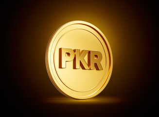 Golden Shiny Rounded Pakistani Rupee PKR Coin On Shiny Golden Glow Background 3d Illustration