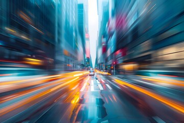 Vibrant Blurred Cityscape Depicting Urban Motion and Modern Metropolitan Concepts