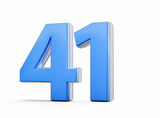 Obraz premium 3D Number 41 Forty One Made Of Blue Body With Silver Outline On White Background 3D Illustration