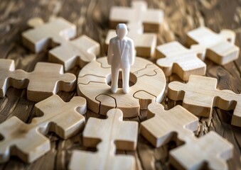 Business Strategy Concept with Miniature Figure on Jigsaw Puzzle