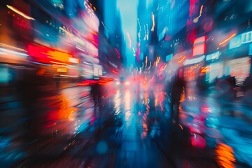 Vibrant Blurred Backdrop of Bustling Urban Cityscape in Motion