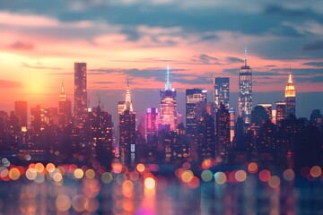 Dynamic Cityscape Panorama:Vibrant Nighttime Skyline of a Thriving Metropolitan Landscape
