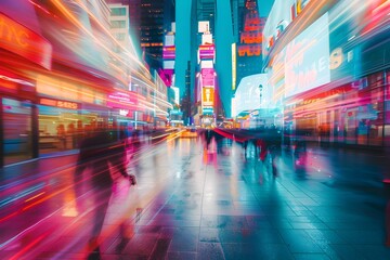 Vibrant Blurred Cityscape Banner of Dynamic Urban Life in Motion