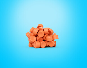 Group Of Orange Plastic Pellets Or PVC Polymer Beads Bunch On Soft Blue Background 3d Illustration