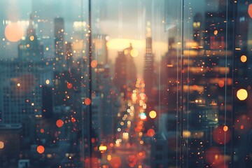 Vibrant City Skyline with Blurred Bokeh Lights for Urban Living
